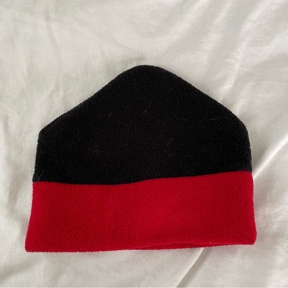 Vintage 80s Summit Dog Fleece Beanie Black Red Hat - Picture 3 of 4